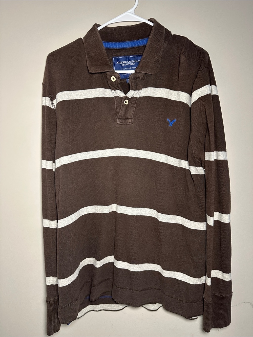 American Eagle Outfitters vintage y2k Men’s Brown Polo with White Stripes